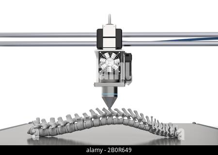 3D-Rendering 3D-Drucker druckt prothetische Wirbelsäule Stockfoto