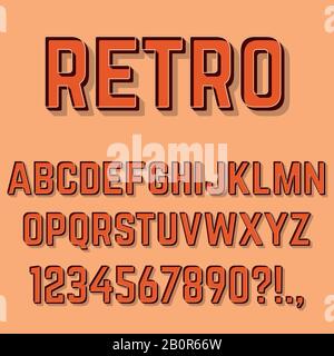 Buchstaben, Zahlen und Symbole des 3D-Alphabets im Retro-Format. Retro-Typografie . Vektor Stock Vektor