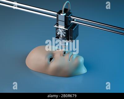 3D-Rendering-3D-Drucker drucken menschliches Gesicht Stockfoto