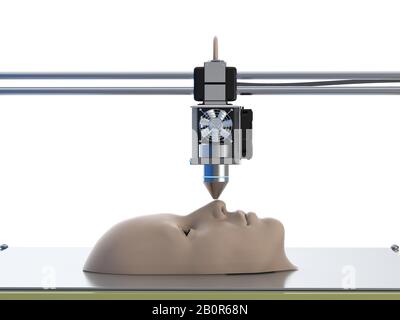 3D-Rendering-3D-Drucker drucken menschliches Gesicht Stockfoto