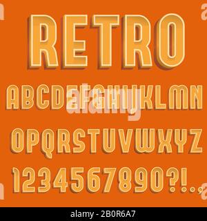 Buchstaben, Zahlen und Symbole des 3D-Alphabets im Retro-Format. Retro-Typografie mit Satten Farben. Vektor Stock Vektor