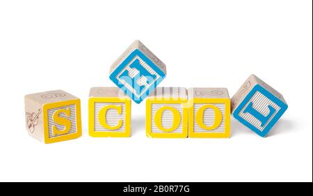 Bunte Alphabet Blöcke. Back To School isoliert auf Weiß Stockfoto