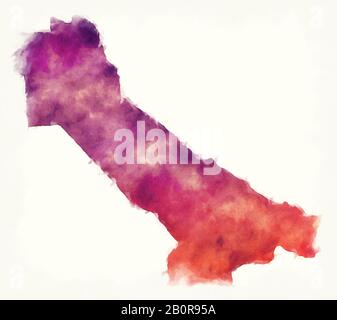 Karte mit dem Wasserfarben der Region Lebap von Turkmenistan Stockfoto