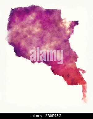 Wasserfarbenkarte der Region Ahal von Turkmenistan Stockfoto