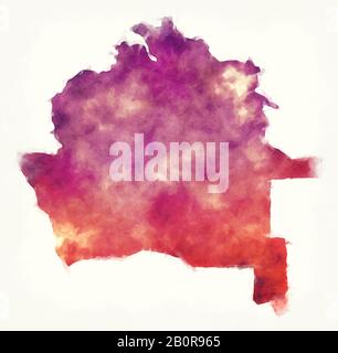 Wasserfarbenkarte der Region Dasoguz von Turkmenistan Stockfoto