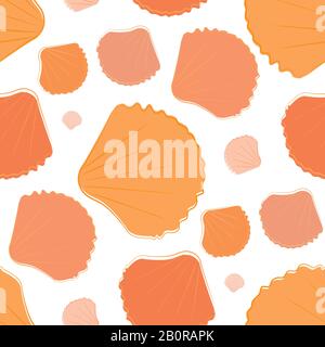 Meeresschalen auf Sand nahtloses Vektormuster. Handgezeichnete Linienkunst. Moderne monochrome Miesmuschelwiederholung Strandkulisse. Aquatic Illustration im Überdruck Stock Vektor