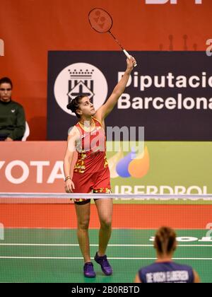 Barcelona, Spanien. Februar 2020. Barcelona Spanien Meister 2020 - Tag 3; Carolina Marin aus Spanien tritt am dritten Tag des spanischen Meisters von Barcelona am Vall d'Hebron Olympic Sports Centre in Barcelona am 20. Februar 2020 in der Qualifikationsrunde 2 Im Dameneinzel gegen Soraya De Visch Eijbergen aus den Niederlanden an. (Foto von DAX/ESPA-Images) Credit: European Sports Photographic Agency/Alamy Live News Stockfoto