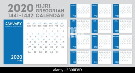 Hijri Und Gregorianisches Kalenderjahr 2020. Islamischer Kalender 1441 ...