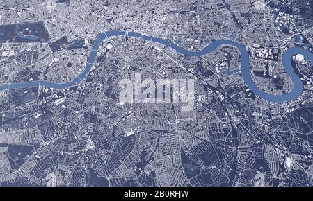 London Stadtplan 3D Rendering. Satellitenansicht der Antenne. Stockfoto