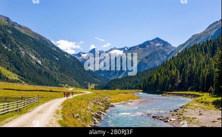 Wanderer im Krimmler Ache Valley, Krimmler Tauern Lodge, Krimmler Ache, Krimml, Pinzgau, Land Salzburg, Österreich Stockfoto