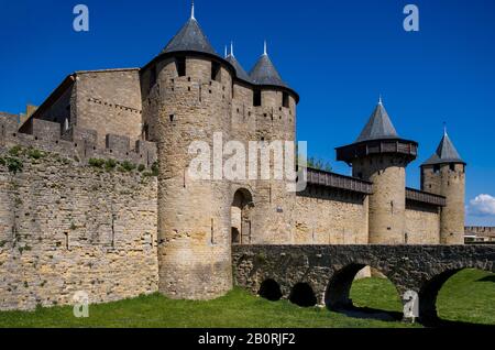 UNESCO-Weltkulturerbe, mittelalterliche Befestigungsstadt, Carcassonne, Departement Aude, Languedoc-Roussillon, Frankreich Stockfoto