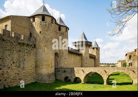 UNESCO-Weltkulturerbe, mittelalterliche Befestigungsstadt, Carcassonne, Departement Aude, Languedoc-Roussillon, Frankreich Stockfoto