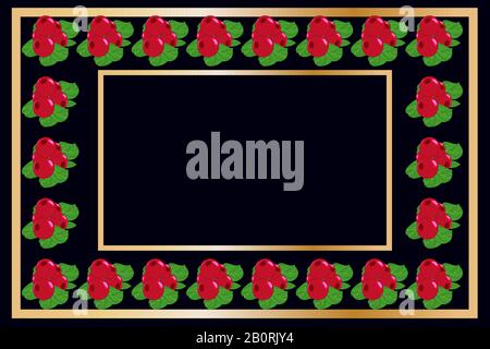 Paket mit goldenen Rahmen für den Lingonberry-Tee, Wein oder Alkoholetikett. Fruchttag für Lebensmittel, Saft, Marmelade, Eis, Smoothies, Joghurt, Seife, Kosmetik.Vector Stock Vektor