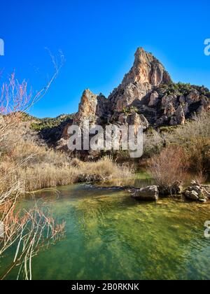 Touristische Ressourcen von Castilla-La Mancha. Kulturerbe, Natur, Feste und Traditionen, Wein und Gastronomie, Handwerk. Stockfoto