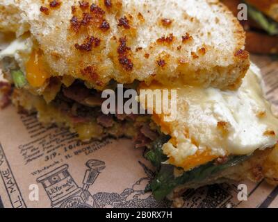 Köstliches pastrami-sandwich über einem Papier Stockfoto