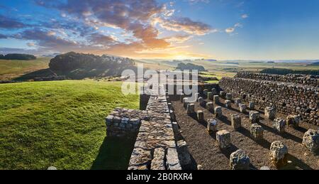 Die Überreste der Getreidespeicher, die unterirdische Heizkleier, Houseteads römisches Fort, Veronicum, Hadrians Wall, EIN UNESCO-Weltkulturerbe, Noch Zeigen Stockfoto