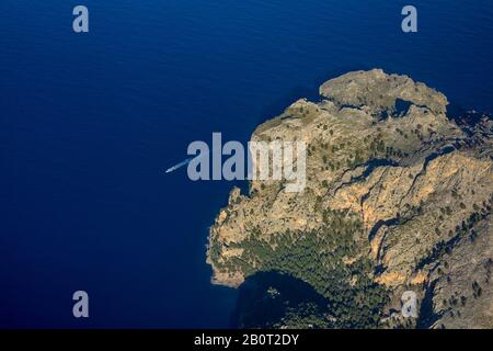 Küstenlinie in der Nähe von Cala de ses Felles, 09.01.2020, Luftbild, Spanien, Balearen, Mallorca, Escorca Stockfoto