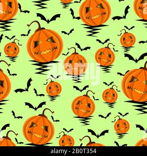 Nahtloses Halloween-Muster mit Pumpkins und Bats auf violettem Hintergrund. Scarecrow. - Abbildung Stockfoto