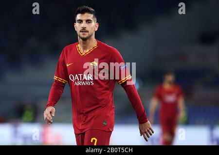 Lorenzo Pellegrini von Roma reagiert während der UEFA Europa League, Runde 32, 1. Fussballspiel zwischen AS Roma und KAA Gent am 20. Februar 2020 im Stadio Olimpico in Rom, Italien - Foto Federico Proietti/ESPA-Images Stockfoto