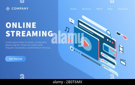 Online-Streaming-Konzept mit verschiedenen Videosymbonen für Website-Vorlage oder Startseite für Landing Stockfoto