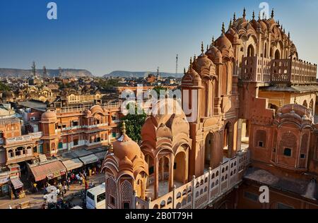 Rückseite des Palace of the Winds, Hawa Mahal, Jaipur, Rajasthan, Indien Stockfoto