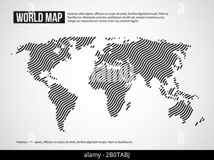 Weltkarte mit Wellenlinien. Abstrakter infografischer Hintergrund der Topographie des Erdballkontinents. Weltkarte entwerfen, Banner mit Weltkontinent illustrieren Stock Vektor