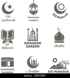 Arabisches muslimisches Vektorlogo gesetzt. Islamische spirituelle Etiketten. Islamischer Urlaub ramadan kareem, Illustration arabischer Kultururlaub Stock Vektor