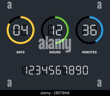 Digitaluhr oder Countdown-Timer. Vektorzeitkonzept. Countdown-Timer mit Tagen und Stunden, Abbildung der Countdown-Uhr Stock Vektor