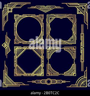 Klassische klassische geometrische Rahmen und Rahmen, alte Deko-Kunstecken und Vektorelemente für Designlinien. Abbildung mit goldenem Rahmen Stock Vektor