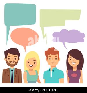 Vektorkonversationskonzept mit Menschen und leeren Denkblasen. Cartoon Menschen Gespräch Sprechblase, Illustration von Diskussion Menschen Stock Vektor