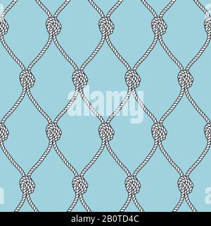 Seeseil-Fischnetz mit Knoten nahtlosem Vektorhintergrund. Nautische sich wiederholende Textur. Marineseilnetz, Abbildung des Knotens Marine Klotes Vintage Stock Vektor