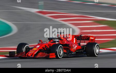 Ferrari-Sebastian Vettel am dritten Tag der Vorsaisonprüfung auf dem Circuit de Barcelona - Catalunya. Stockfoto