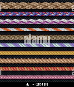 Nahtlose Vektorgeraden Seile und Strings isoliert auf transparentem Hintergrund. Set mit farbigen Seilen, Abbildung verschiedener Seile Stock Vektor