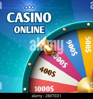 Internet-Casino-Marketing-Vektor-Hintergrund mit rotierendem Fortune Wheel. Casino Wheel Fortune, Illustration der Spin-Wheel-Lotterie Stock Vektor