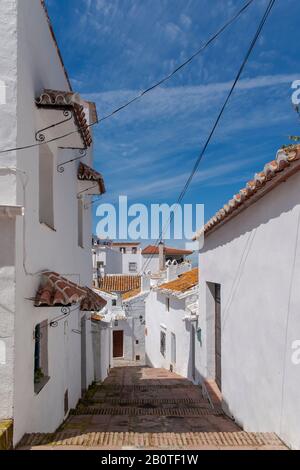 Straße in der Gemeinde Comares in der Provinz Málaga, Andalusien Stockfoto