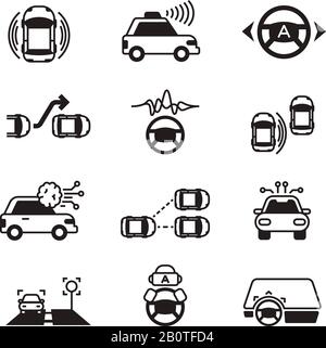 Autokennzeichen, futuristisch fahrende intelligente Fahrzeugsysteme. Smart CAR-Steuerung, autonome Navigation zur Fahrzeugdarstellung Stock Vektor