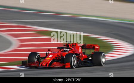 Ferrari-Sebastian Vettel am dritten Tag der Vorsaisonprüfung auf dem Circuit de Barcelona - Catalunya. Stockfoto