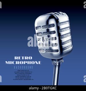 Realistische Vektorgrafiken aus Vintage-Stahl oder Studio-Mikrofon. Radio Retro Mikrofon, Audiogeräte Technologie Stock Vektor