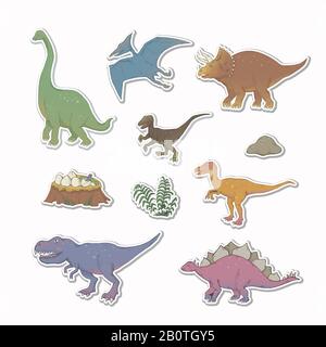 Dino-Aufklebersatz isoliert Stock Vektor