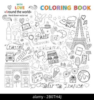 Tour nach Frankreich - Symbolsatz. Stock Vektor