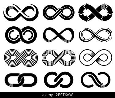 Unendliche Vektorsymbole. Mobius Loop Icons. Darstellung von unendlichen Zeichen- und Ewigkeitslinien Stock Vektor