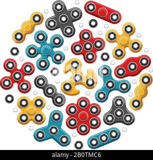 Handspinner oder fidget Spinner Spielzeuge Icons. Vektordarstellung der mechanischen Kugeln der Druckentlastung auf Weiß Stock Vektor