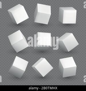 Cube 3d-Modelle in Perspektive. Realistische weiße leere Würfel mit isolierten Schatten. Abbildung: 3D-Strukturfeld für Modellform Stock Vektor