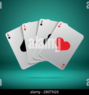Casino Glücksspiel Poker Blackjack Vektorkonzept mit Spielkarten mit vier Assen. Darstellung der kombinierten Spielkarte Stock Vektor