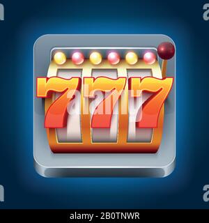 Casino Vector Smartphone-Spielsymbol mit 777 Win-Spielautomat. Spielautomat für Online-Casino-Illustration Stock Vektor