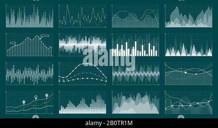 Diagramm zur Währungswachstum. Diagramm der Aktiendiagramme, Diagramme zur Finanz- und Wirtschaftsmarktanalyse. Analyse Wirtschaftlichkeit Graphen Vektor-Konzept Stock Vektor