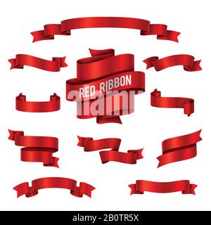 Urlaub rot glänzende Banner Vektor Set für Glückwünsche Dekoration. Klassische Bänder dekorieren Eleganz Illustration Stock Vektor
