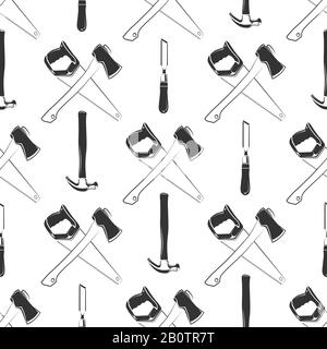 Nahtloses Schreinmuster mit Hammer, Axt, Säge. Hintergrund mit Zimmermannsgeräten. Vektorgrafiken Stock Vektor