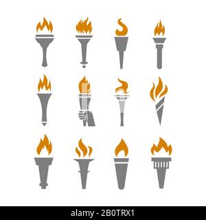 Feuerbrenner mit Flammenflattsymbolen. Sammlung von Symbolflammen, Vektorgrafiken Stock Vektor