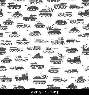 Army Transport Seamles Muster Design - militärischer Transporthintergrund. Vektorgrafiken des Armee-Transports Stock Vektor